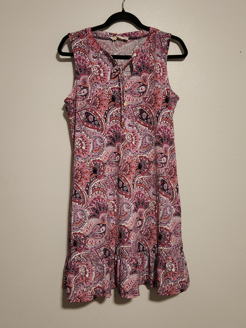 Michael Kors Paisley Sleeveless Dress Size M Pink Ruffle Hem - Picture 2 of 8